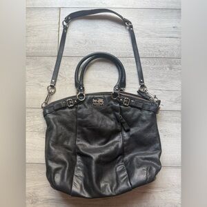 Coach Black Leather Tote with Detachable Strap